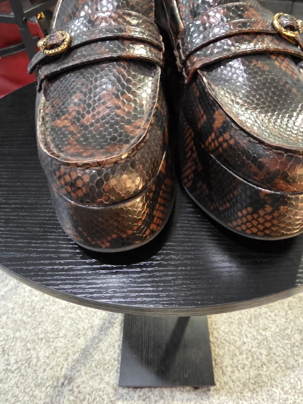 NWOT Kurt Geiger Mayfair Platform Womens Brown Snake-Embossed Leather Loafers